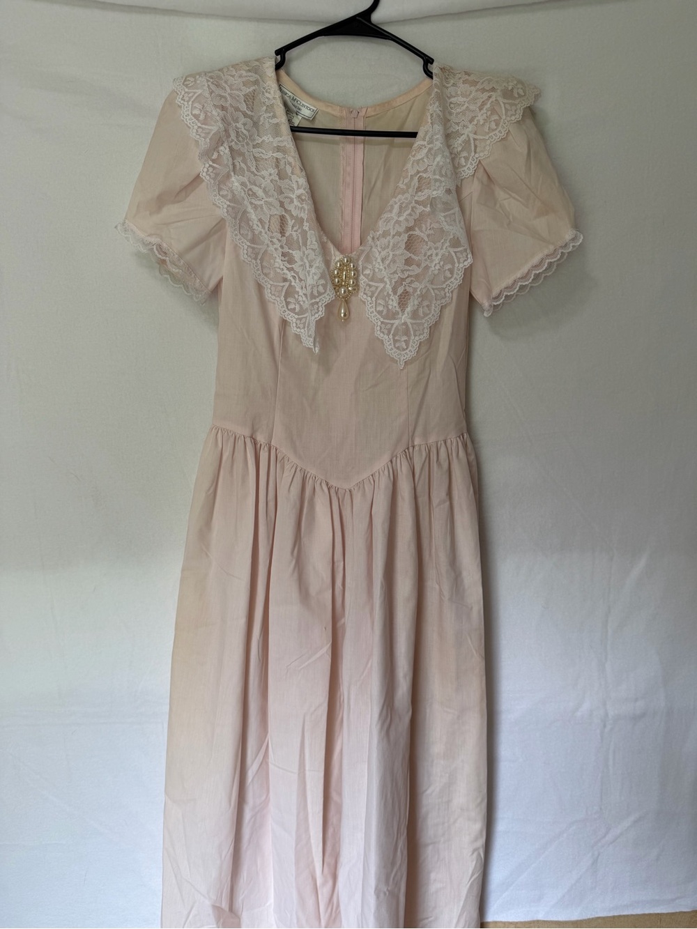 Jessica McClintock Gunne Sax Sz 7/8 Pale Pink Lace-Trim Maxi Dress